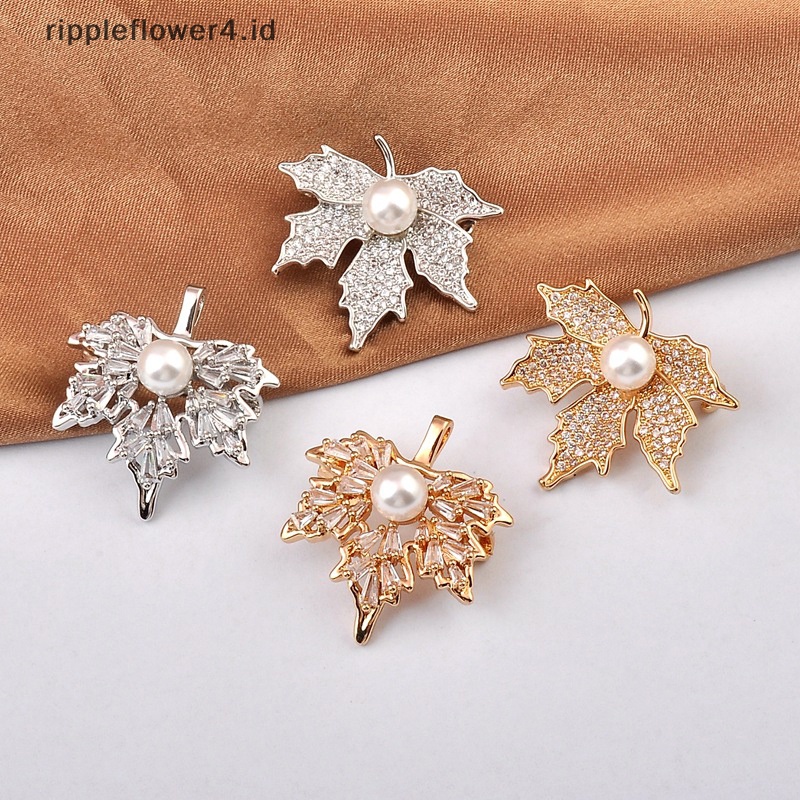 {rippleflower4.id} Mode Baru Zirkon Maple Daun Bros Elegan Kristal Mutiara Korsase Kerah Pin Cardigan Jas Lencana Bros Perhiasan Hadiah Aksesoris~