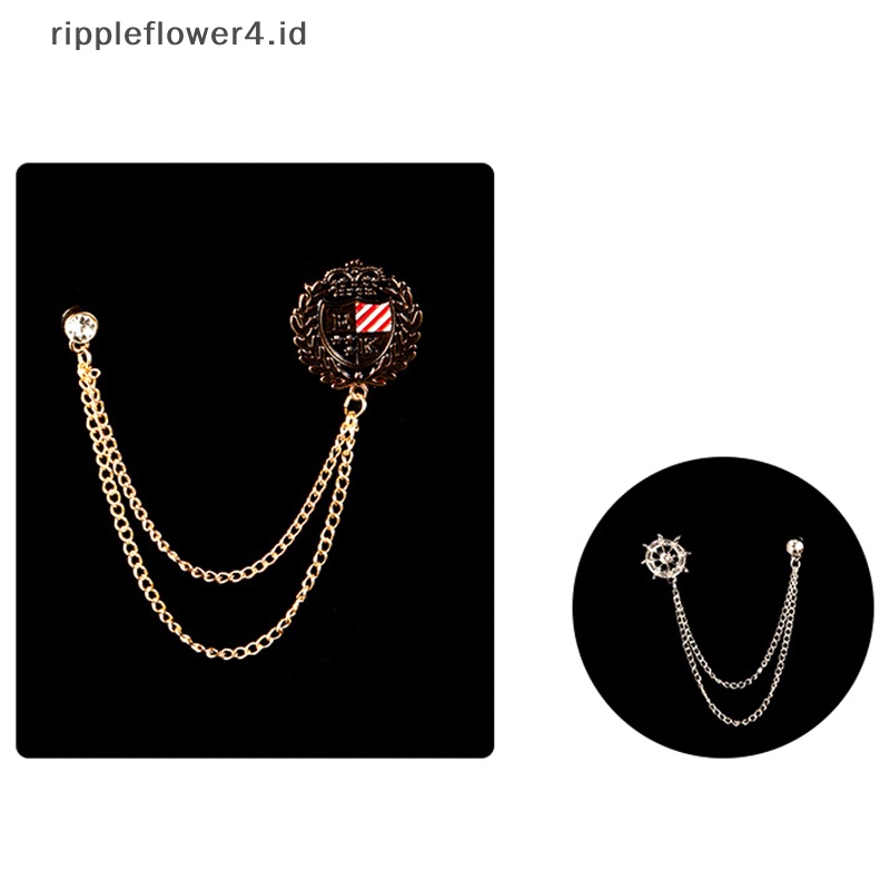 {rippleflower4.id} Mode Baru Logam Berlian Imitasi Bros Kemudi Jangkar Rumbai Rantai Kerah Pin Jas Kemeja Kerah Bros Lencana Retro Pin Aksesoris Pesta Pernikahan~