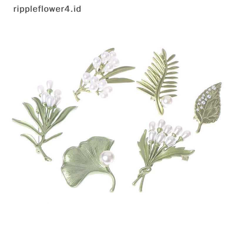 {rippleflower4.id} Vintage Warna Hijau Tanaman Mutiara Pin Pohon Daun Bunga Bros Wanita Perhiasan Hadiah~