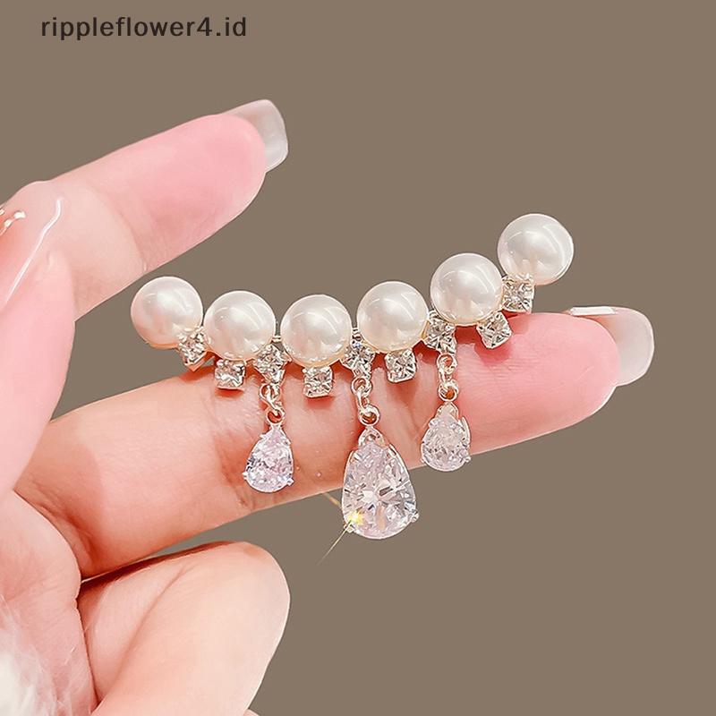 {rippleflower4.id} Fashion Mutiara Tetesan Air Berlian Imitasi Lapel Bros Pin Wanita Perhiasan Aksesoris Pesta~