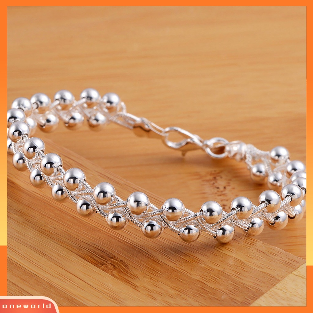 [WOD] Gelang Perak Lapis Fashion Aksesoris Wanita Anyaman Manik-Manik Rantai Bracelet Untuk Pacaran