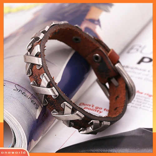 [WOD] Wanita Pria Punk Bergaya Kulit Bangle Alloy Gelang Cuff Gelang Perhiasan