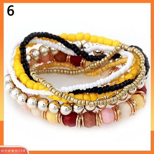 [WOD] 7lapis Manik-Manik Akrilik Bohemian Mixcolor Stretch Multilayer Fashion Gelang