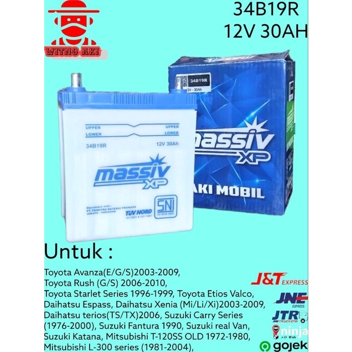 Aki Mobil Massiv XP 34B19R Basah 12V 30Ah - Kendaraan Ringan