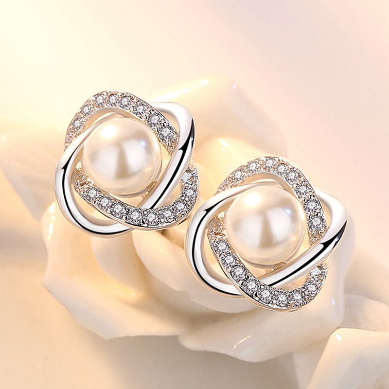 Anting Mutiara Kristal Zirkon Untuk Wanita Baru Kedatangan Fashion Mewah Berputar Warna Perak Earrings Jewelry