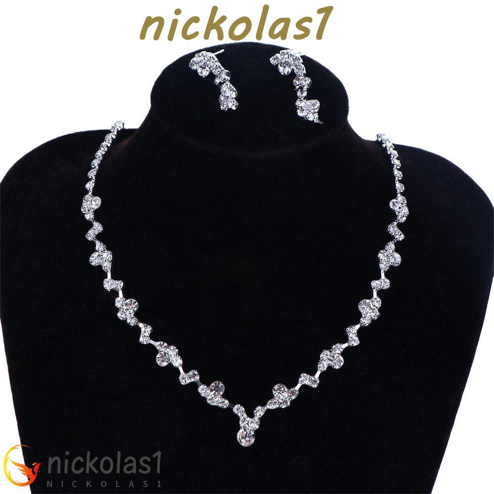 Nickolas1 Set Perhiasan Perhiasan Berlian Imitasi Anting Kalung Anting Set Kristal Pengantin Set