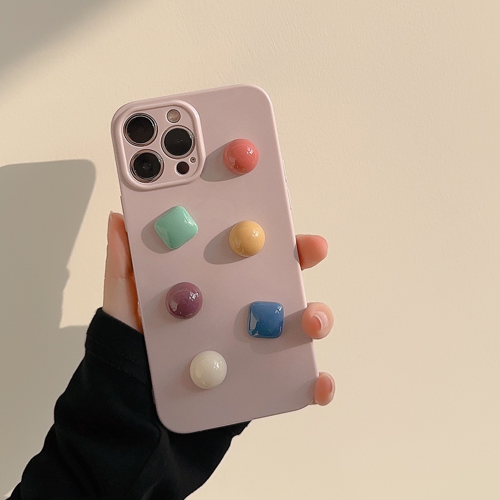 IPHONE Ins 3D Lovely Colorful Candy Beans Silicone Case Untuk Iphone14 11 12 13 PRO MAX Casing Cover Pelindung AT0330