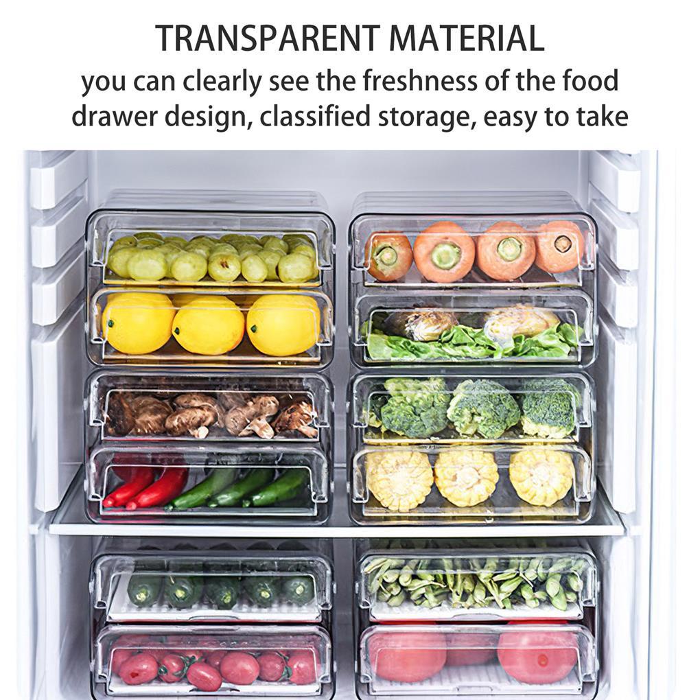 Kotak Penyimpanan Kulkas Stackable Hotel Restoran Sayur Buah Daging Organizer Laci Drainase Holder Case