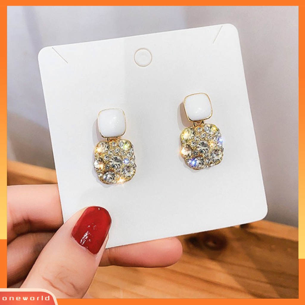 [WOD] 1pasang Anting Wanita Berlian Imitasi Persegi Vintage Fadeless Shiny Luxury Stud Earrings Untuk Hadiah