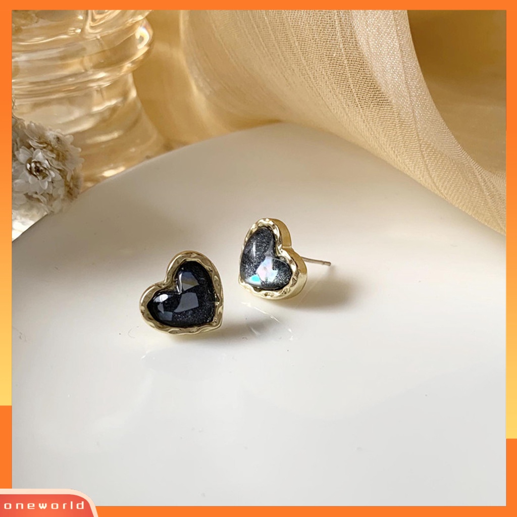 [WOD] 1pasang Anting Stud Perhiasan Plating Hati Gaya Korea Electroplating Ear Studs Untuk Pesta Pernikahan Perjamuan Prom