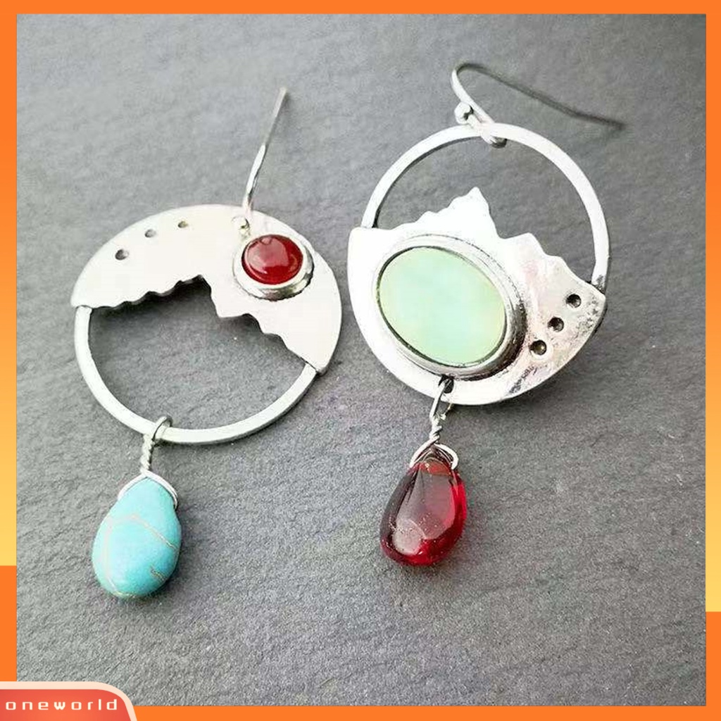 [WOD] 1pasang Anting Tindik Drop Ukir Unik Pesona Hadiah Gaya Etnik Vintage Wanita Batu Kait Anting Perhiasan Pesta