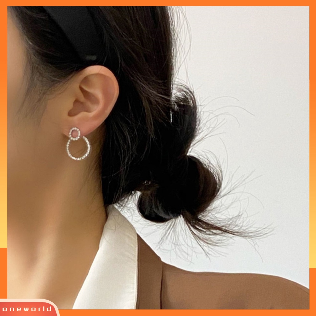 [WOD] 1pasang Anting Tusuk Bentuk Lingkaran Perhiasan Berlian Imitasi Gaya Jepang Korea Anting Berkilau Untuk Pakaian Sehari-Hari