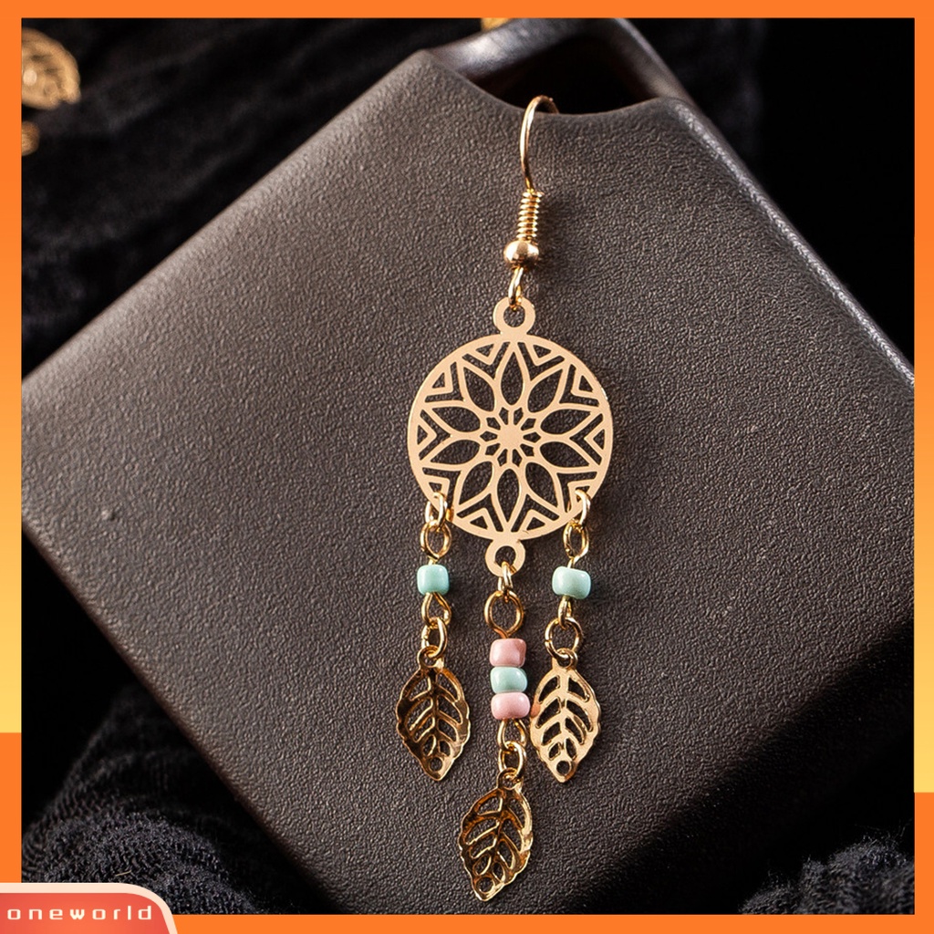[WOD] 1pasang Anting Wanita Bentuk Daun Rumbai Manik-Manik Anting Kait Lady Tahan Lama Untuk Hadiah