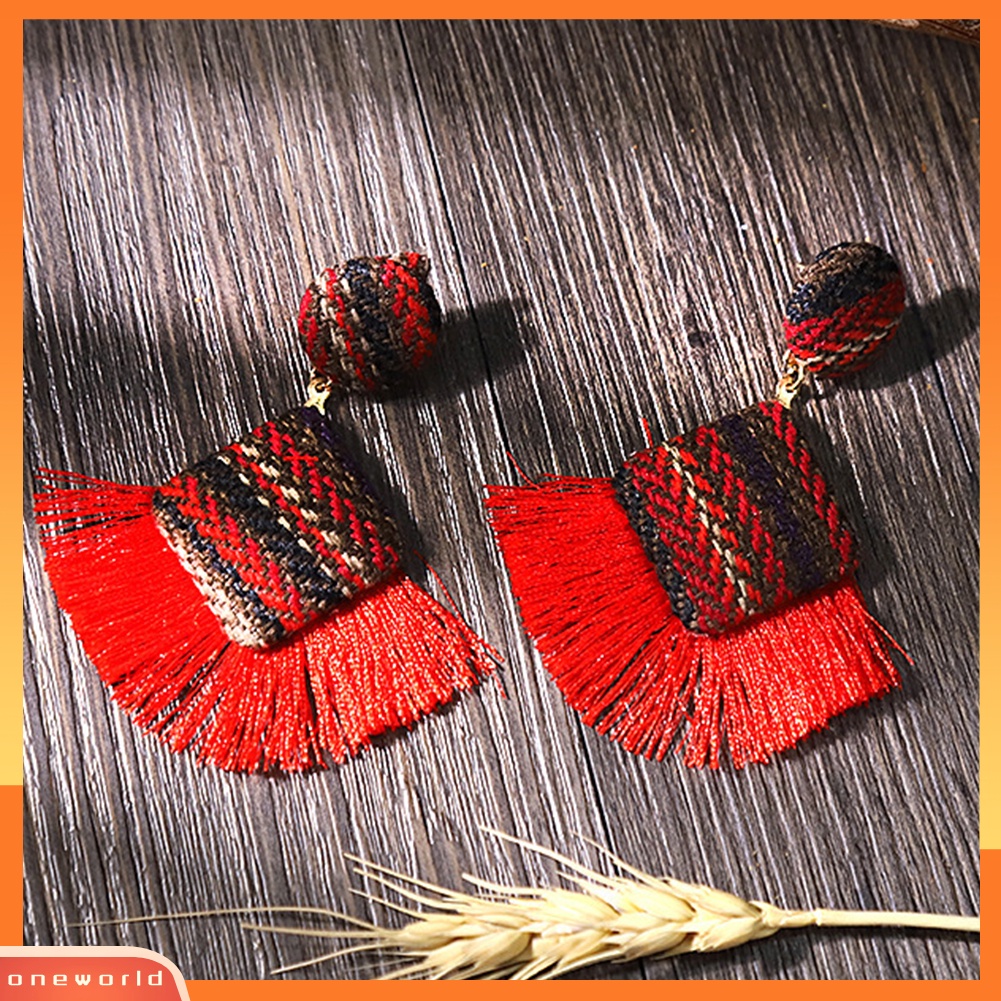 [WOD] Retro Belah Ketupat Kipas Fringe Rumbai Pesona Tenun Laporan Stud Anting Lady Jewelry