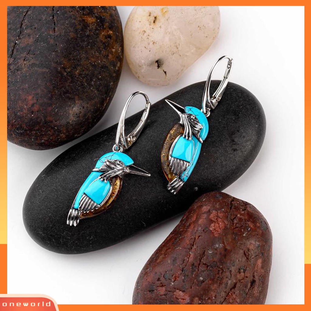 [WOD] Anting Pentant Hypoallergenic Indah Ringan Gaya Alami Biru Turquoise Women Earrings Untuk Wanita