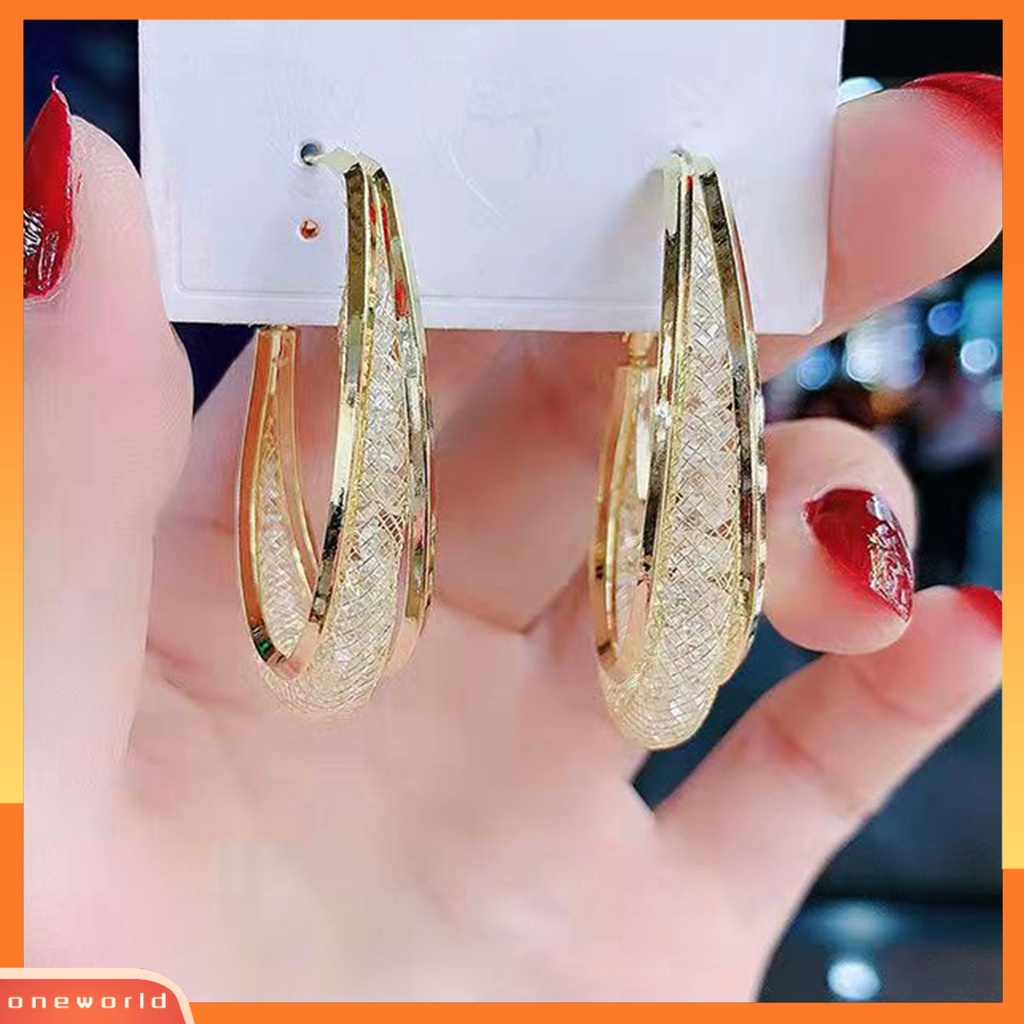 [WOD] 1pasang Anting Hoop High-end Warna Kontras Mengkilap Lingkaran Bulat Menjuntai Anting-Anting Perhiasan Harian