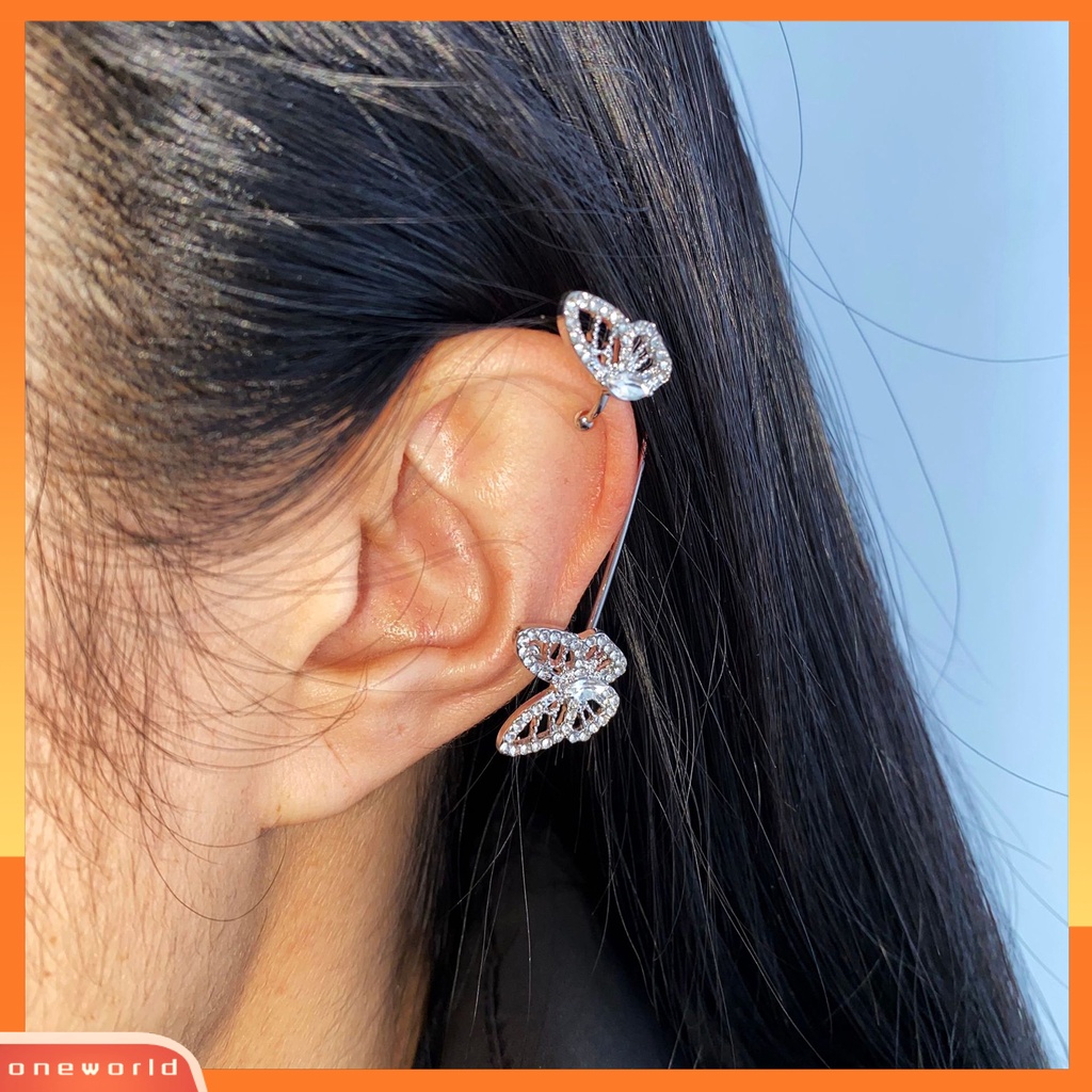 [WOD] 1pc Anting Lady Tanpa Tindik High-end Berlian Imitasi Mengkilap Panjang Rumbai Bentuk Kupu-Kupu Menjuntai Anting-Anting Wanita Perhiasan