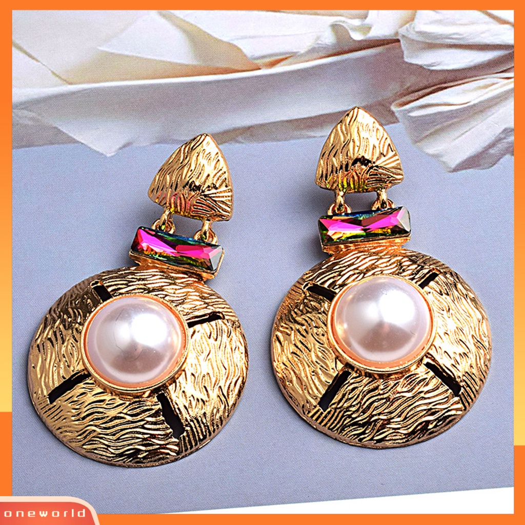 [WOD] 1pasang Anting Wanita Bulat All-match Alloy Mutiara Imitasi Berlebihan Drop Earring Untuk Belanja