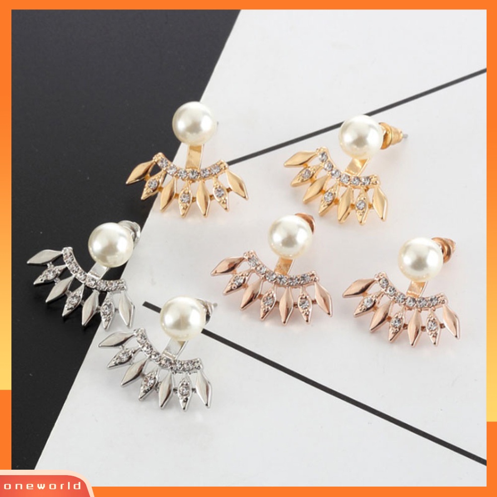 [WOD] Wanita Anting Pesta Perhiasan Mutiara Imitasi Berlian Imitasi Manis Telinga Jaket Studs Hadiah