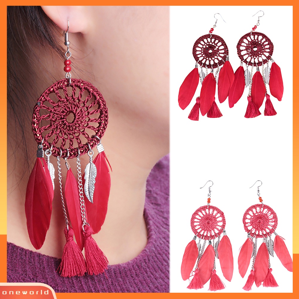 [WOD] Dream Catcher Etnik Rumbai Statement Hook Anting Juntai Panjang Wanita Perhiasan