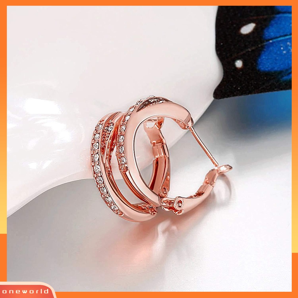 [WOD] Fashion Elegan Hoop Huggie Earrings Berlian Imitasi Mengkilap Perhiasan Pesta Lady Gift