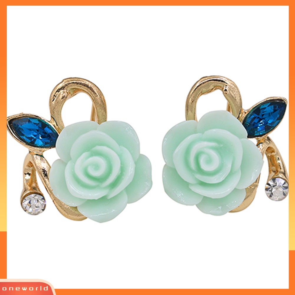 [WOD] 1pasang Elegan Retro Wanita Berlian Imitasi Mawar Bunga Flower Ear Stud Earrings