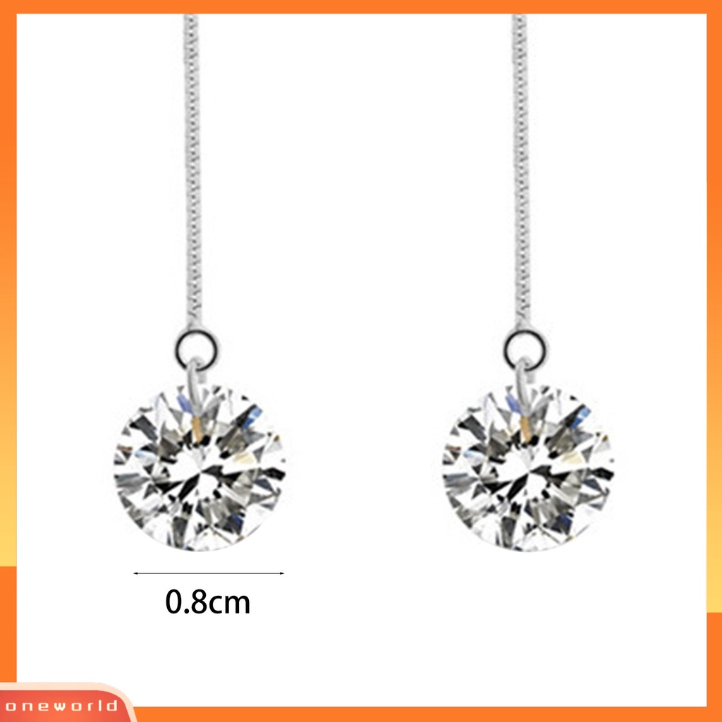 [WOD] 1pasang Anting Juntai Bulat Cubic Zirconia Anti Korosi Cubic Zirconia Lapis Perak Untuk Wanita