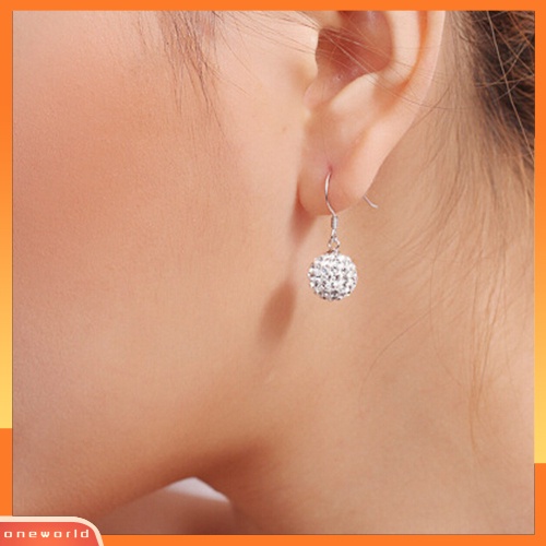 [WOD] Wanita Bening Fashion Perak Berlapis Keramik Lembut Kristal Kait Menjuntai Anting