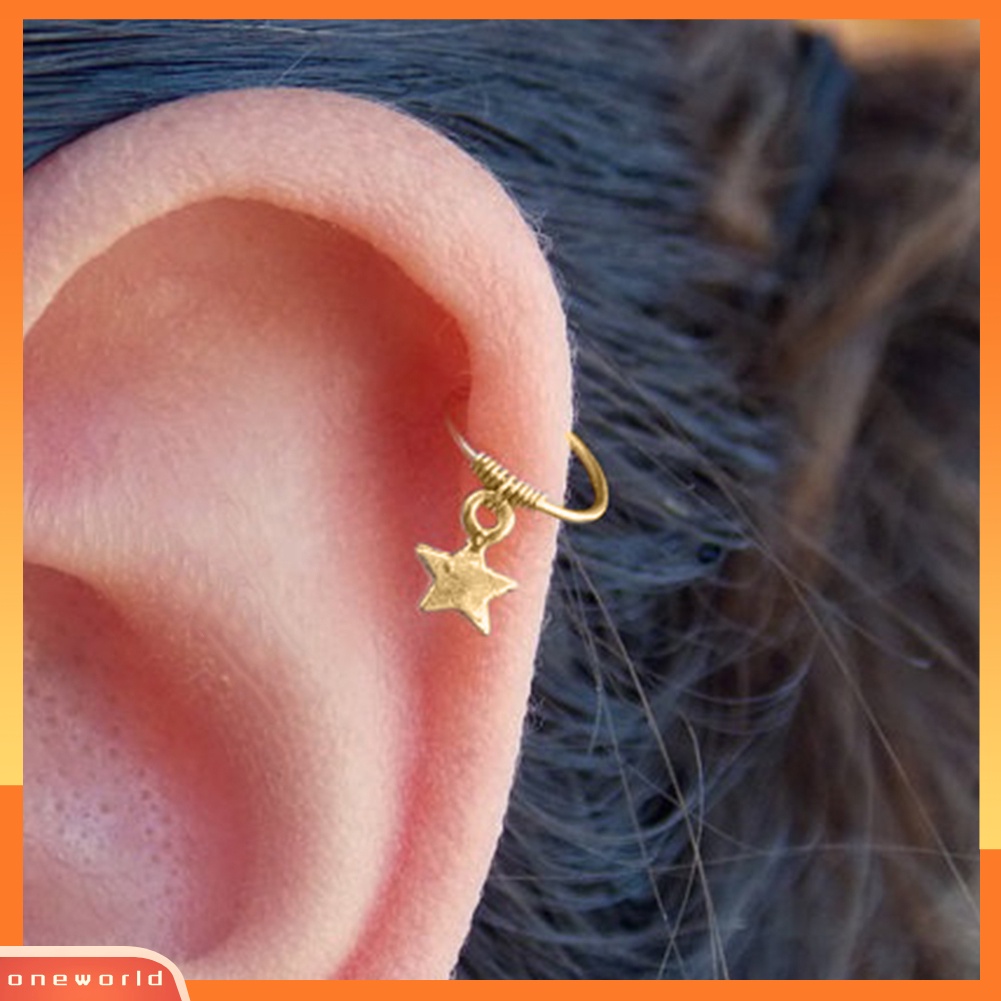 [WOD] 1pc Cincin Lady Tembaga Alloy Bintang Liontin Tulang Rawan Hoop Piercing Telinga Atas Stud