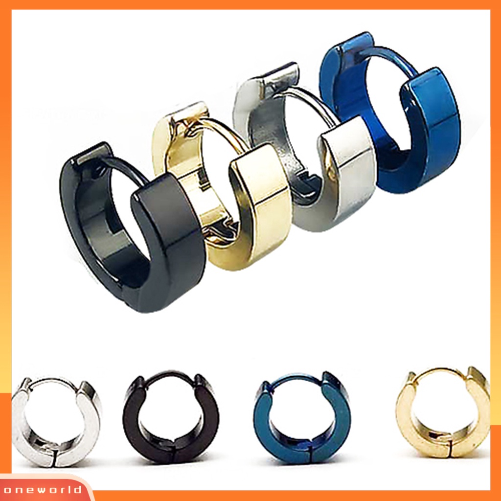 [WOD] 1pasang Fashion Keren Pria Stainless Steel Huggie Hoop Earrings Perhiasan Kasual