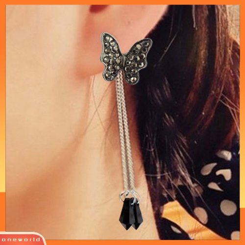 [WOD] Fashion Wanita Berlian Imitasi Kupu-Kupu Panjang Rumbai Drop Menjuntai Stud Earrings Perhiasan