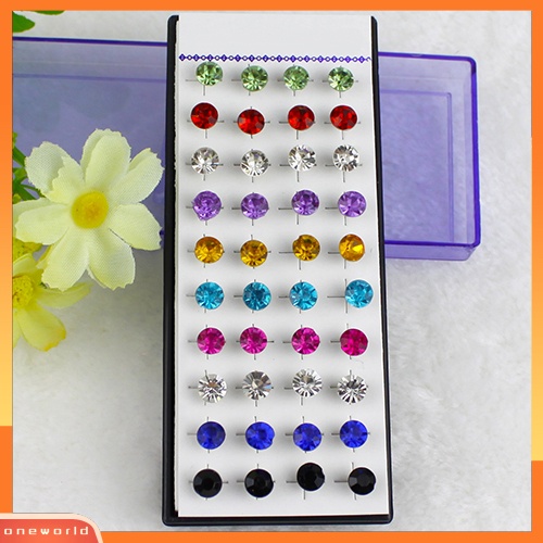 [WOD] 20pasang Warna Campur Wanita Berkilau Bulat Berlian Imitasi Gothic Stud Earrings