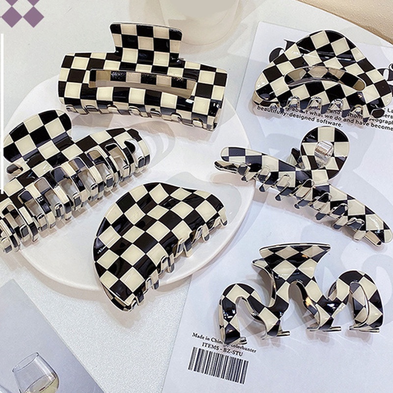 Checkerboard Grab Hair Clip Aksesoris Rambut Untuk Wanita Warna Akrilik Kotak-Kotak Jepit Rambut Hiu Klip Gadis Aksesoris Kepala Hair Claw