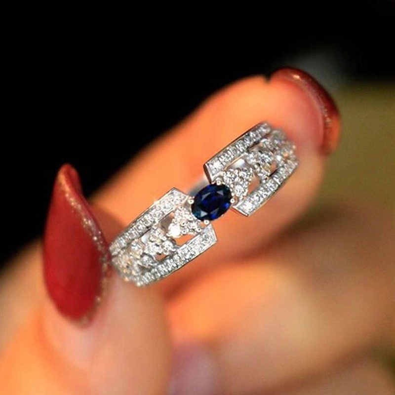 Fashion Perempuan Cincin Tembaga Dengan Warna Biru Putih Perak Cincin Tipis Aksesoris Pesta Pernikahan Pengantin Estetik Baru Perhiasan