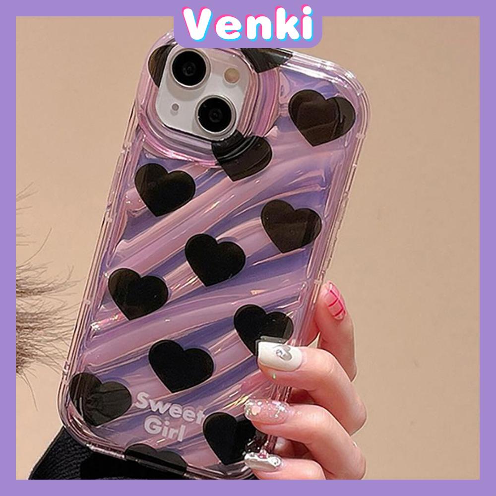 VENKI - iPhone Case untuk iPhone 11 Laser Reflektif Bening Ponsel Case TPU Lembut Shockproof Airbag Case Sederhana Hitam Hati Kompatibel dengan iPhone 14 13 Pro Max 12 Pro Max XR XR 7 8Plus