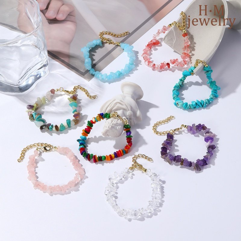 Bohemian Colorful Stone Bracelet Summer Ornament Gelang Batu Alam