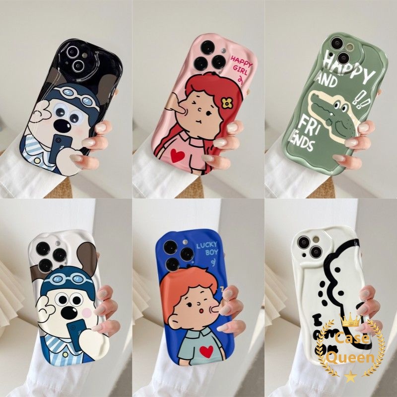 Kartun Lucu Pasangan Gadis Beruntung Laki-Laki Kekasih Case Untuk Redmi A1 9A 10 9C NFC A2 10A 9C Redmi Note11 9 8 11s Lucu Selfie Gromit Dog 3D Wavy Curved Edge Soft Crocodi Dinosaurus Cover