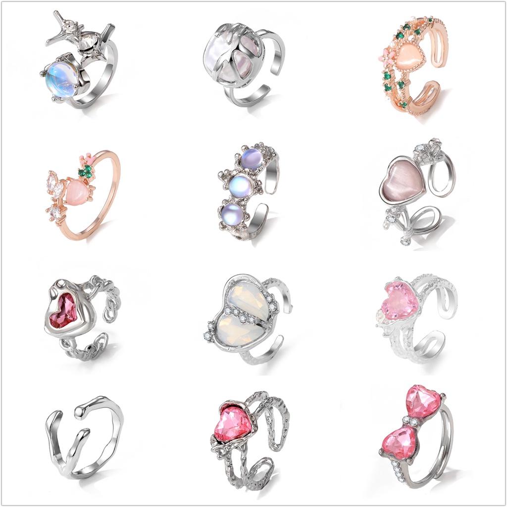 Cincin Perempuan Ins Niche Desain Cinta Berlian Imitasi Senior Rasa High-end Cahaya Mewah Angin Dingin Dapat Disesuaikan