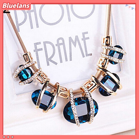 [BLS] Fashion Wanita Kristal Liontin Emas Rantai Choker Pernyataan Kecantikan Bib Kalung