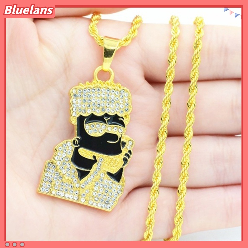 [BLS] Hip Hop Pria Berlian Imitasi Kartun Simpson Liontin Kalung Memutar Rantai Perhiasan Hadiah