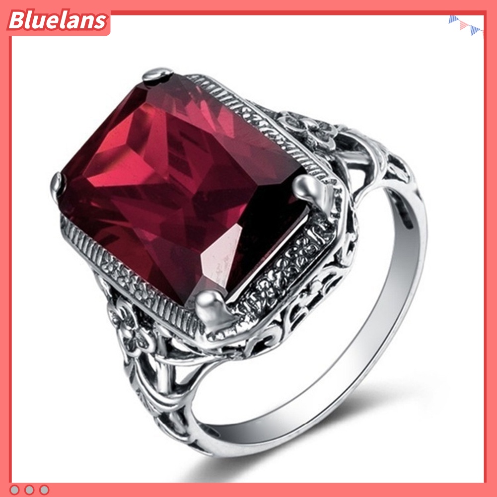 [BLS] Vintage Merah Berlian Imitasi Pernikahan Pertunangan Pengantin Jari Cincin Perhiasan Hadiah