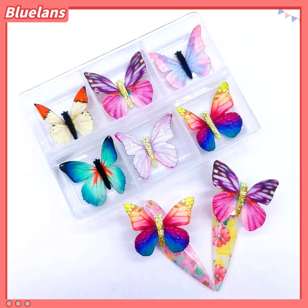 [BLM] 6pcs Hiasan Kuku Realistis Tampil Dapat Dilepas Warna Vibrant Mempesona Efek Visual Mudah Diterapkan Warna-Warni Hidup 3D Kupu-Kupu Nail Art Dekorasi Perlengkapan Kuku