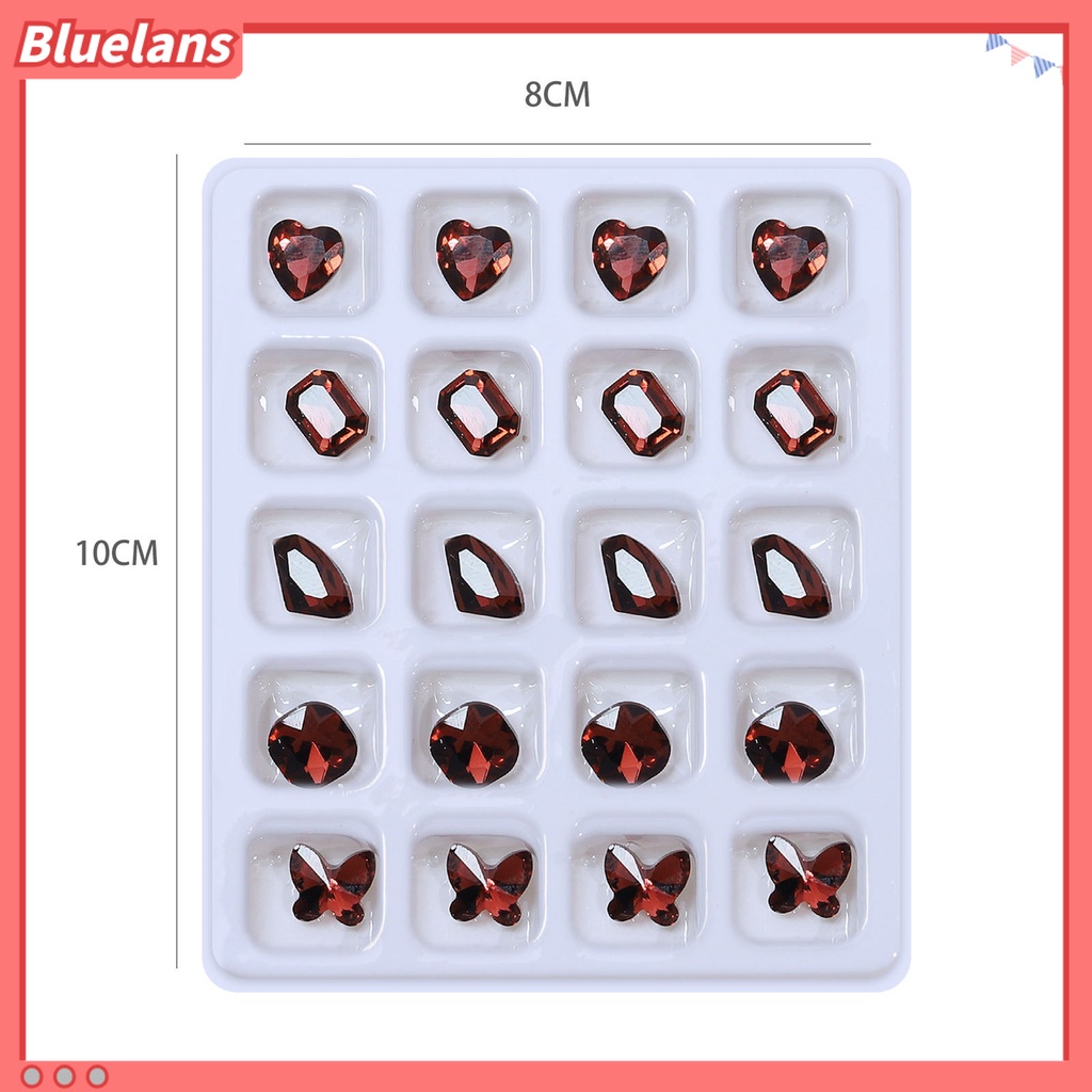 [BLM] 20pcs /Box Kuku Berlian Imitasi Multi Bentuk Berkilau Bersinar Tahan Lama 3D Dekorasi Kuku Resin Tetesan Air Jantung Nail Art Rhinestones Kit Perlengkapan Kerajinan