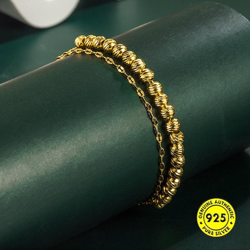 Double Layer Twin Fined Grace Ball Bracelet Gelang Emas Bermutu Tinggi All-Match Gelang Pacar U1862