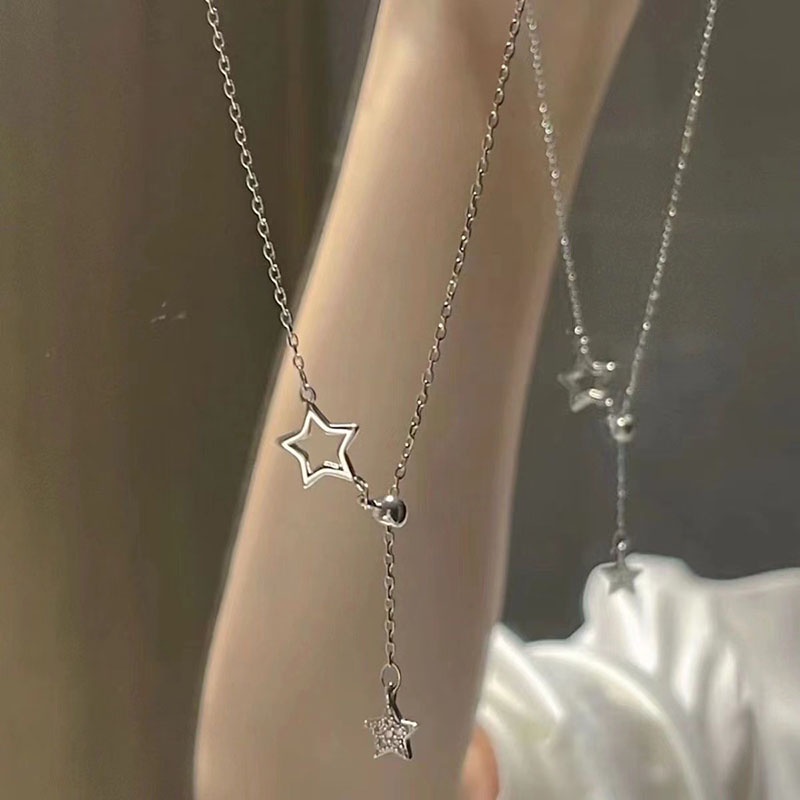 Kalung Geometris Bintang Ganda Fashion Alloy Berlian Imitasi Untuk Wanita