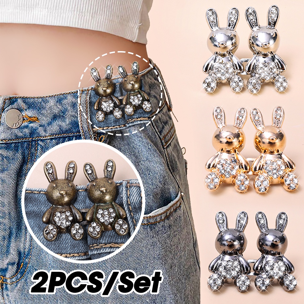 [HOT Sale] Gesper Extender Untuk Wanita Rok Pant Jeans Invisible Detachable 2Pcs Nail-free Rabbit Aksesoris Pakaian Mengencangkan Pinggang Tombol Logam Lucu Klip Pinggang Adjustable