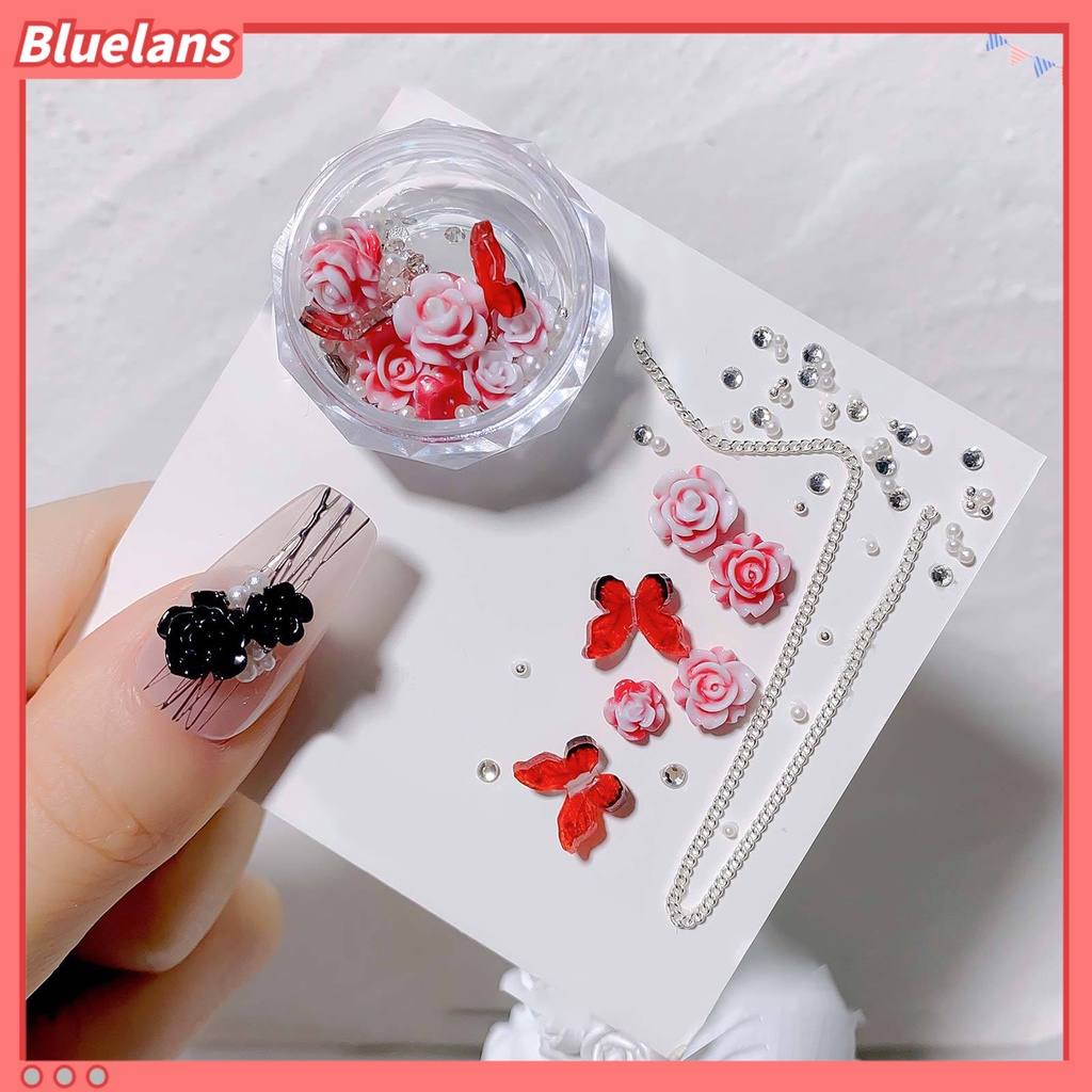 [BLM] 1kotak Nail Art Decor Shining Glitter High Gloss DIY Shiny Efek Visual Nail Camellia Bows Mix Chain Manicure Charm Nail Salon Supply