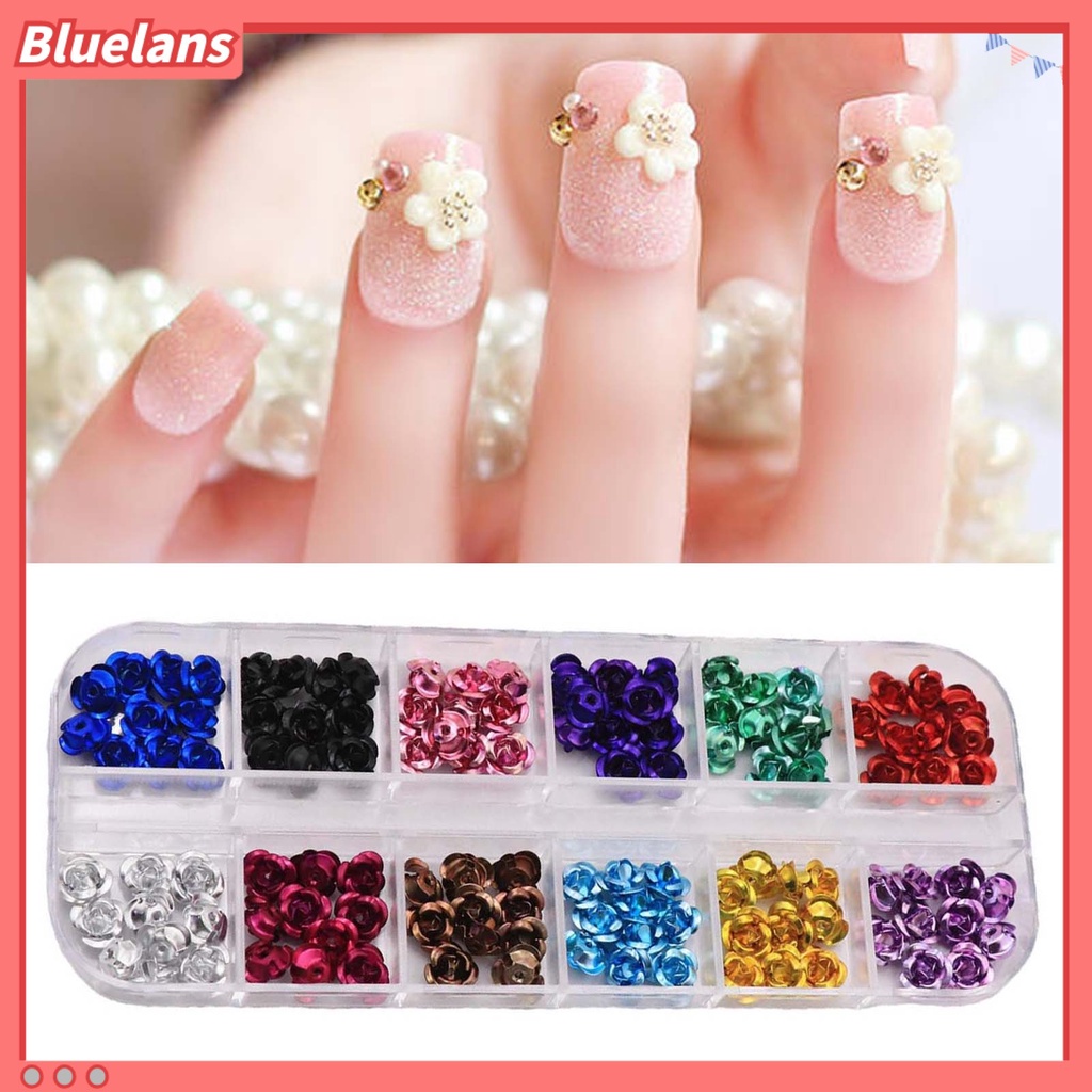 [BLM] 1kotak Flower Nail Art Anti Karat Anti Jatuh Novel 3D Stud Kuku Bunga Bahan Metal Untuk Kuku