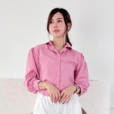 BEFAST - ZEC OOTD WANITA KEMEJA OSYE / Atasan Kemeja Puff Chia Blouse / Hem Crop Lengan Panjang / Fashion wanita Remaja Terbaru / OOTD Wanita Ala Korean Style / kemeja Polos Crop Terlaris / Pakaian Casual Wanita