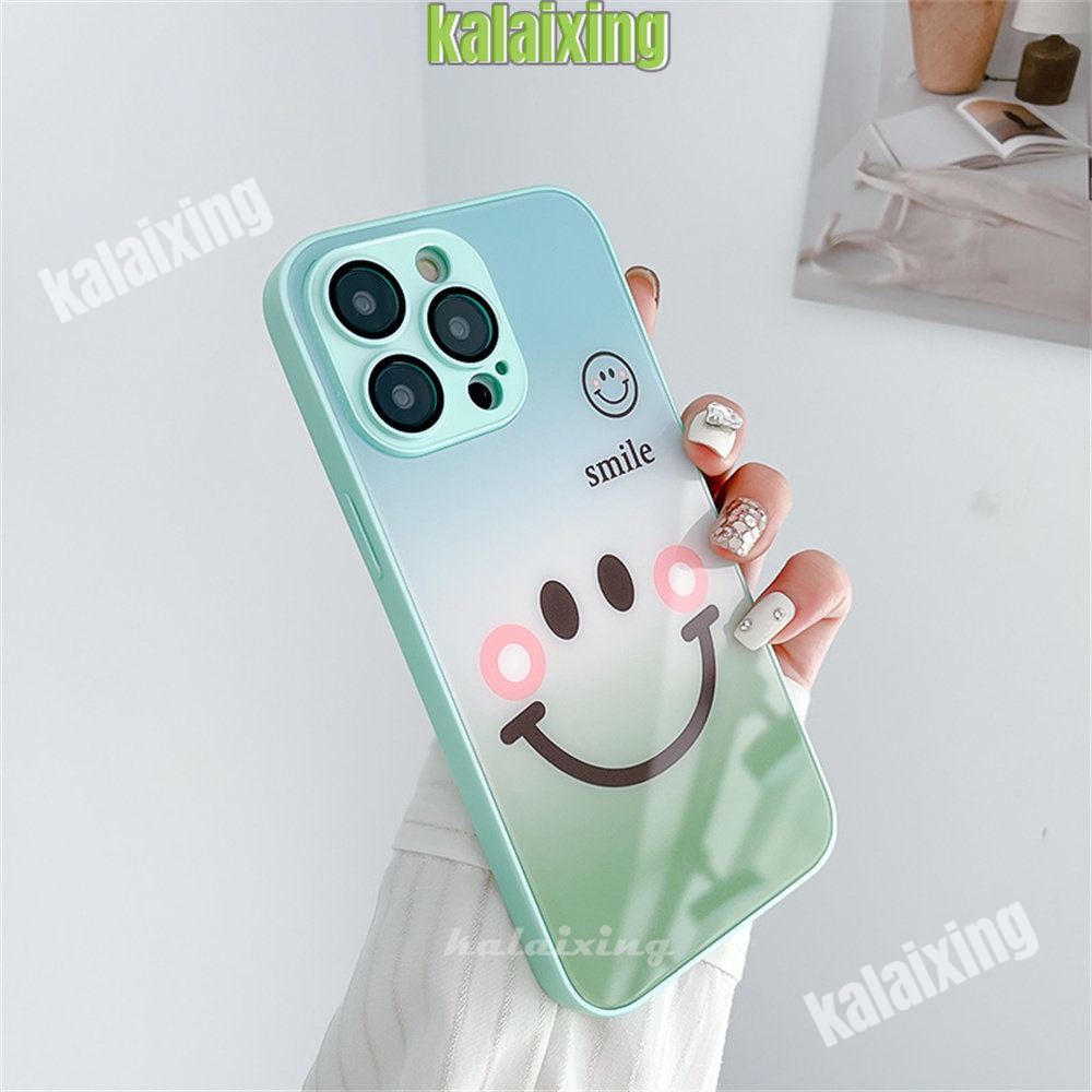 Casing Kacamata Motif Smiley Gradasi Untuk iPhone 14 Pro Max13 12 Pro Max Dengan Film Pelindung Lensa HD Hard BackCover